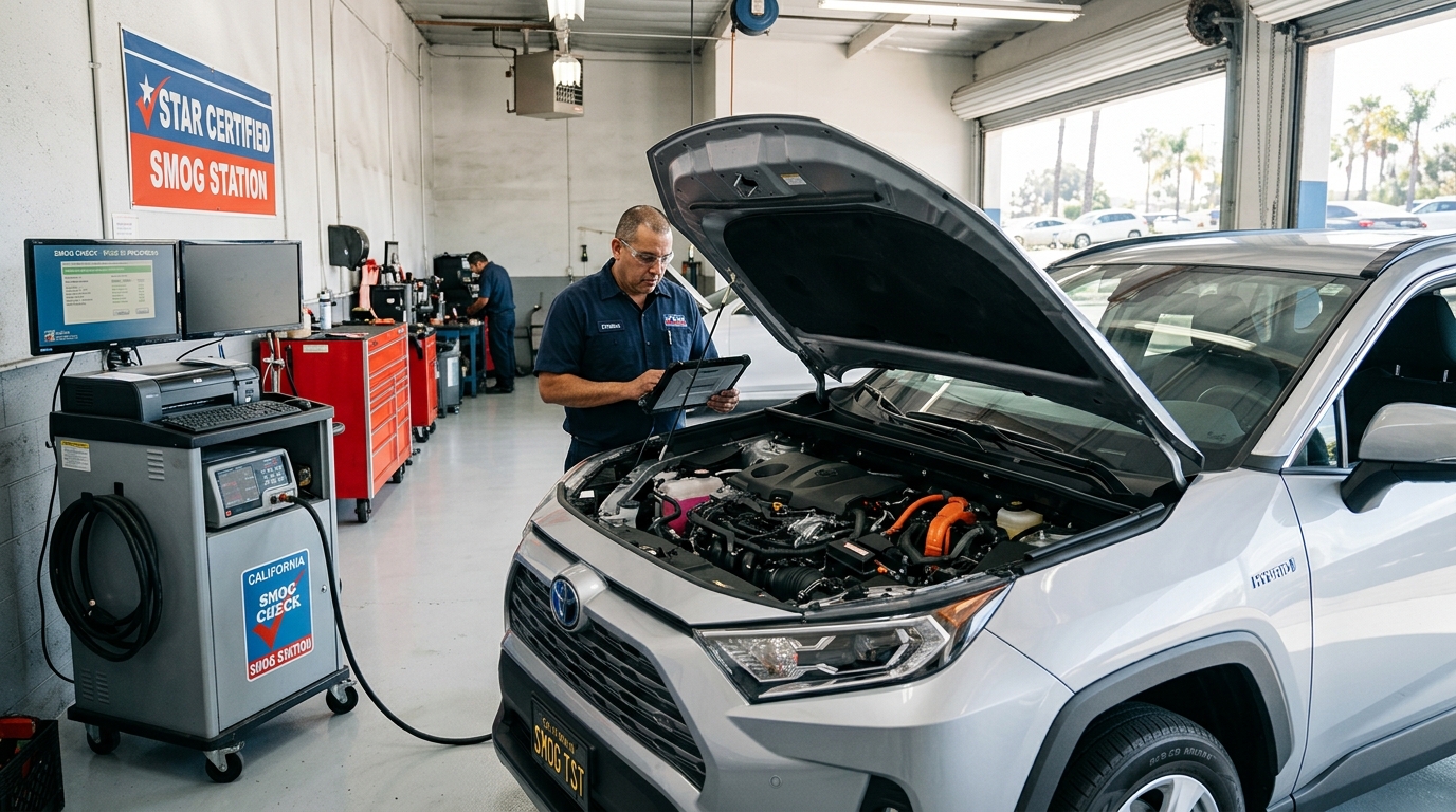 Toyota hybrid undergoing California emissions inspection